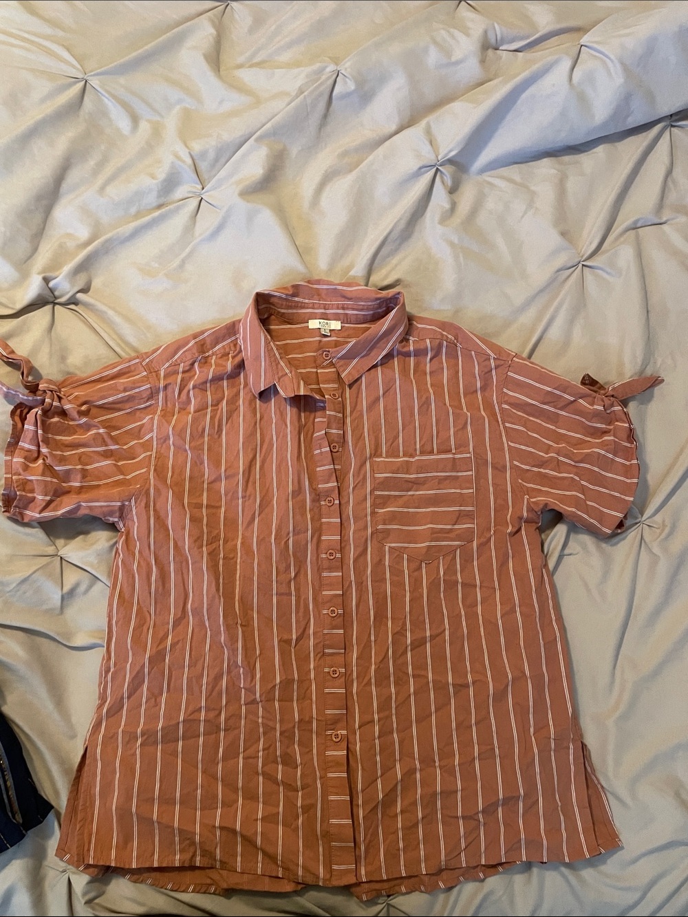 Kori Rust-Pink Striped Short-Sleeve Button-Down Shirt